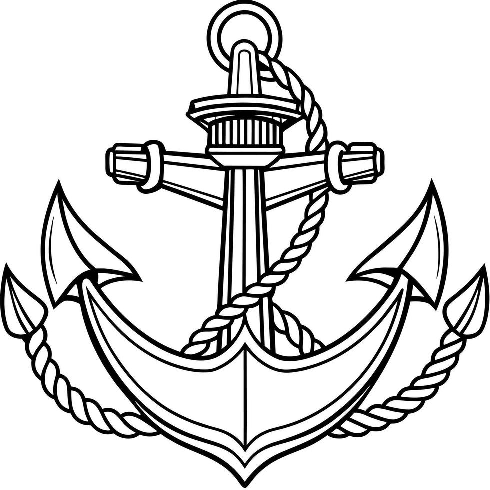 Ship Anchor outline illustration digital coloring book page line art drawing vector