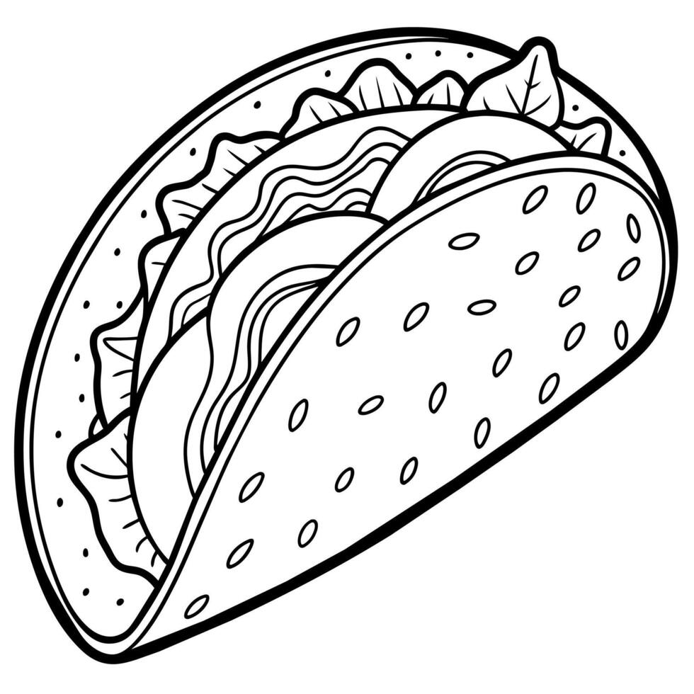 Taco outline illustration coloring book page line art drawing vector