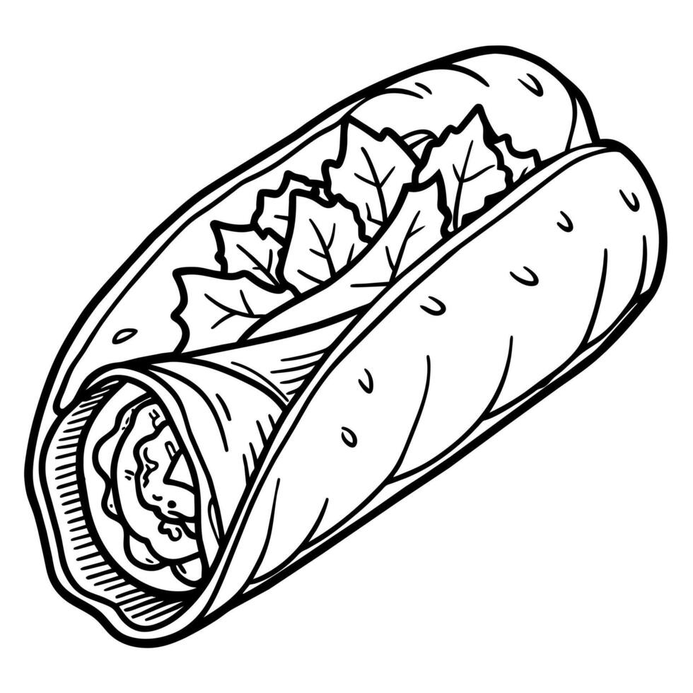 Burrito digital outline coloring page illustration vector