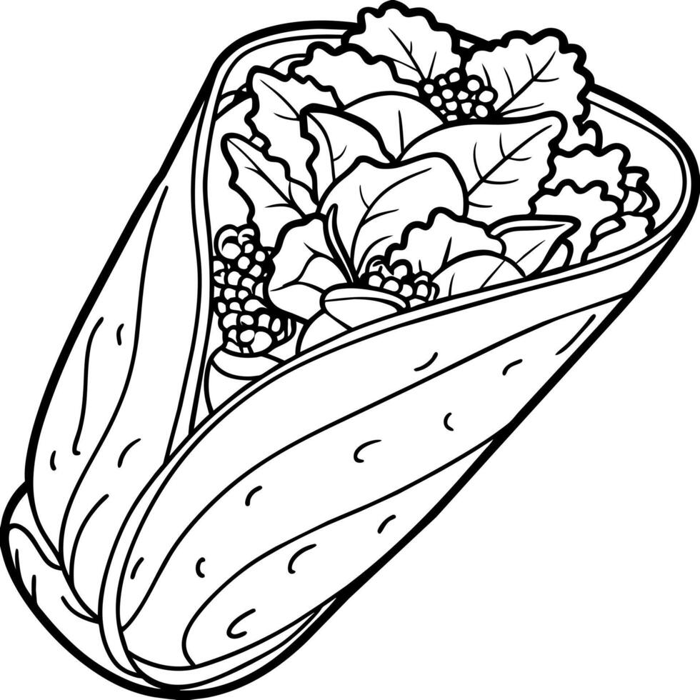 Burrito digital outline coloring page illustration vector