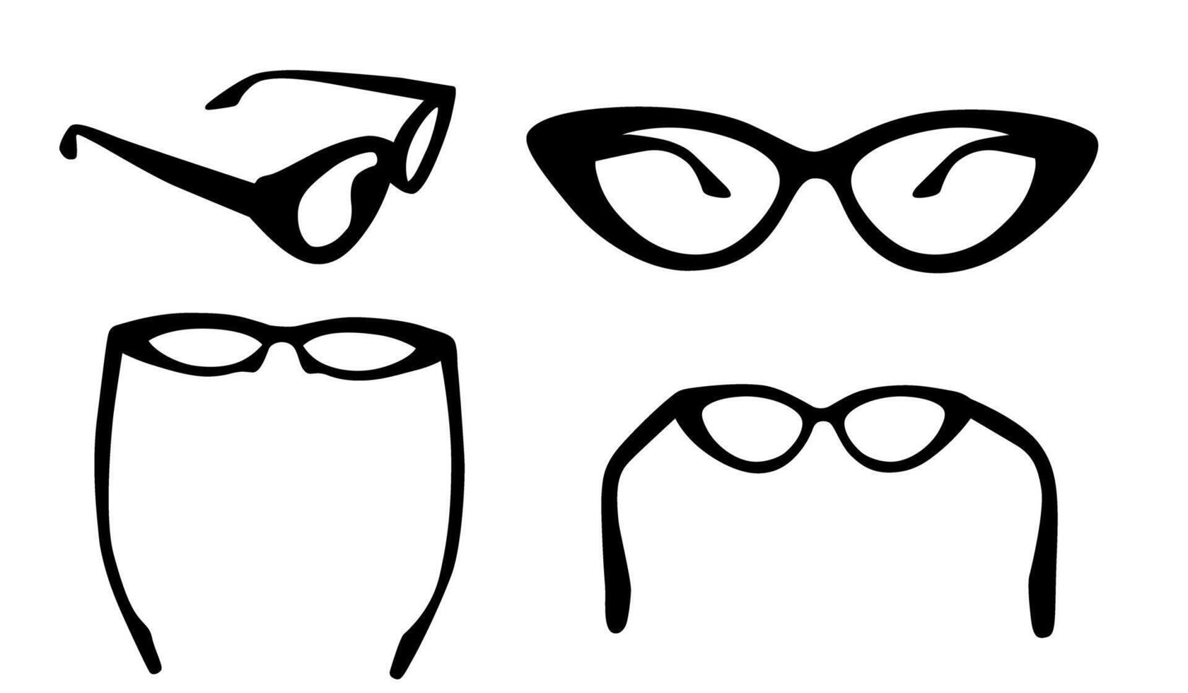 Silhouette set of cat eye glasses, eye glasses in flat . vector