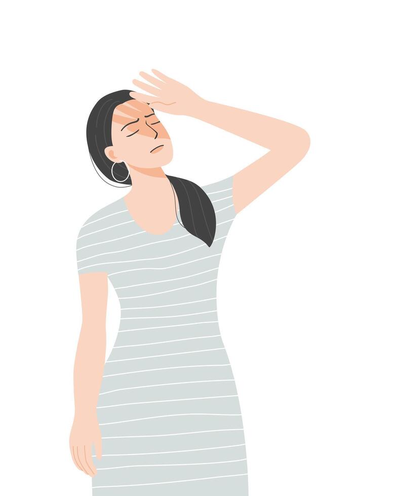 Isolated of a beautiful woman feeling worry and become a heat stroke Flat illustration. vector