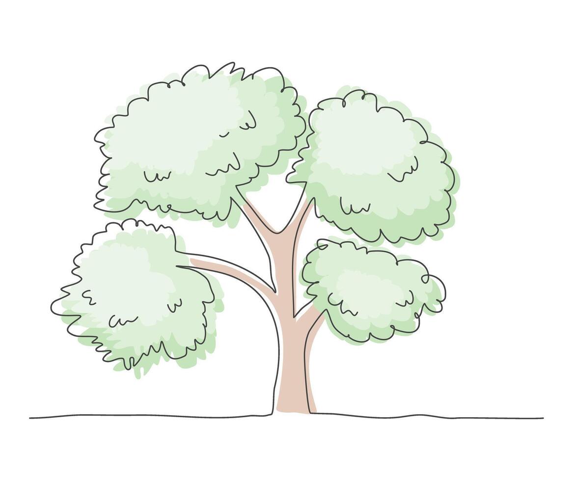 un árbol con verde hojas, mano dibujado contorno . vector