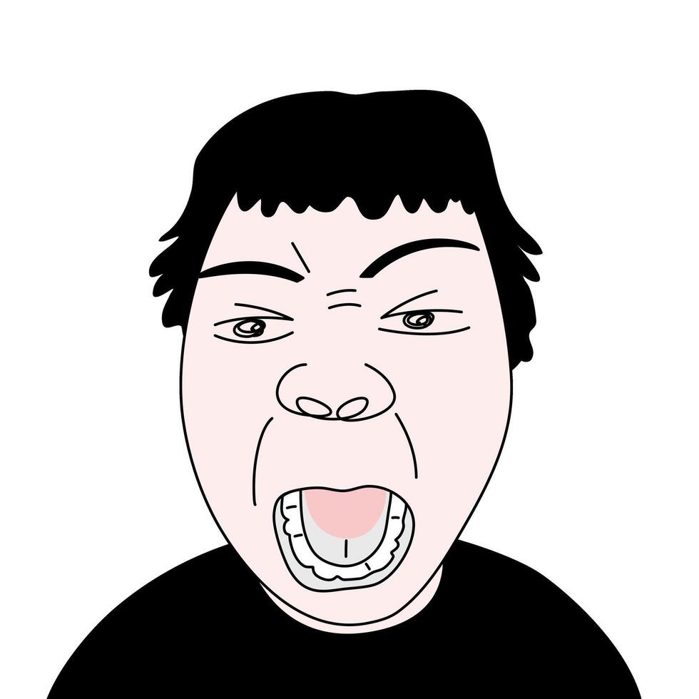 Isolated of shouting boy. Hand drawn outline cartoon style. vector