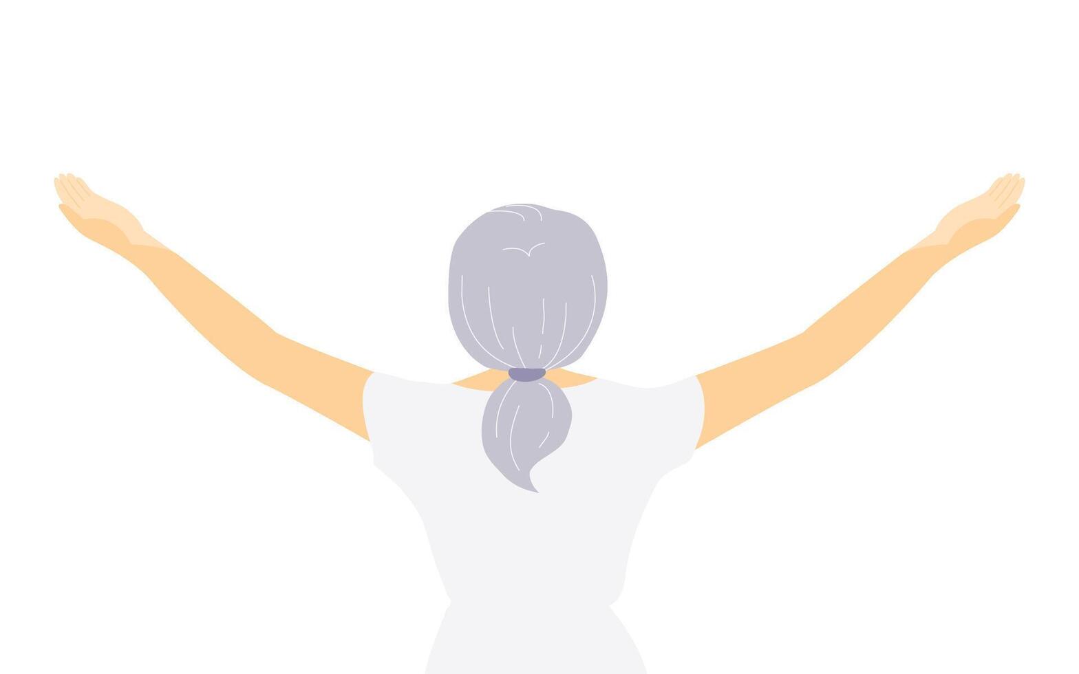 Behind view of relax woman with arms outstretched , flat illustrationl. vector
