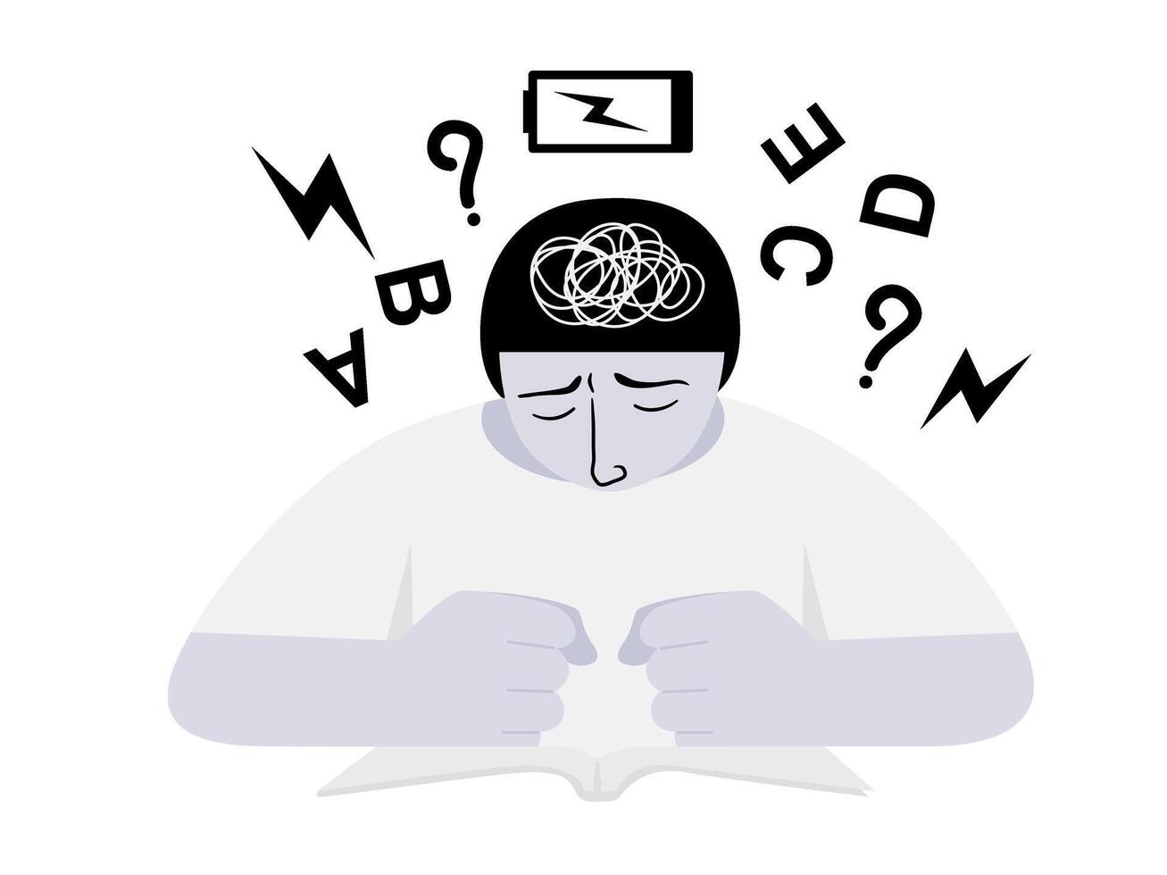 isolated of a child boy get stress with adhd and dyslexia symtoms, flat illustration. vector