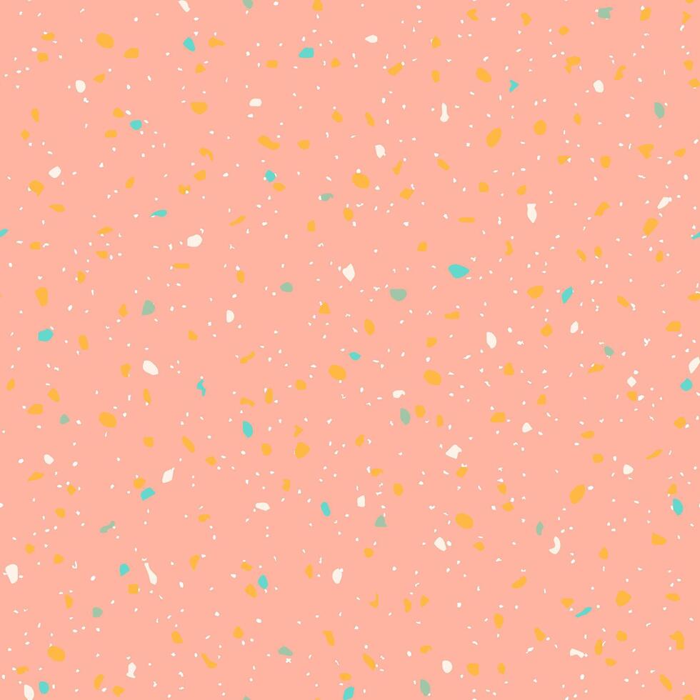 Warm pink, cream and mustard yellow terrazzo texture background. Seamless pastel pattern. vector