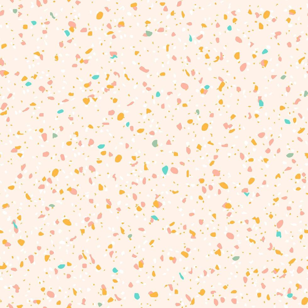 Cream, pink, mustard yellow and pastel blue terrazzo texture background. Seamless pastel pattern. vector