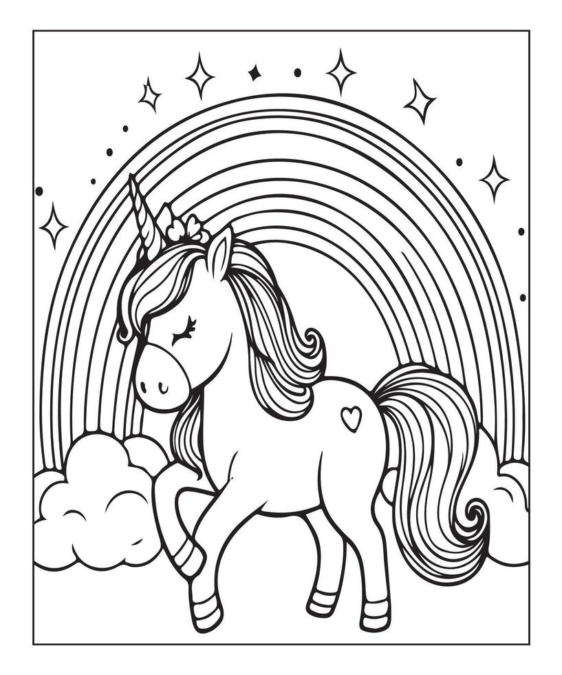cute unicorn coloring page illustration vector