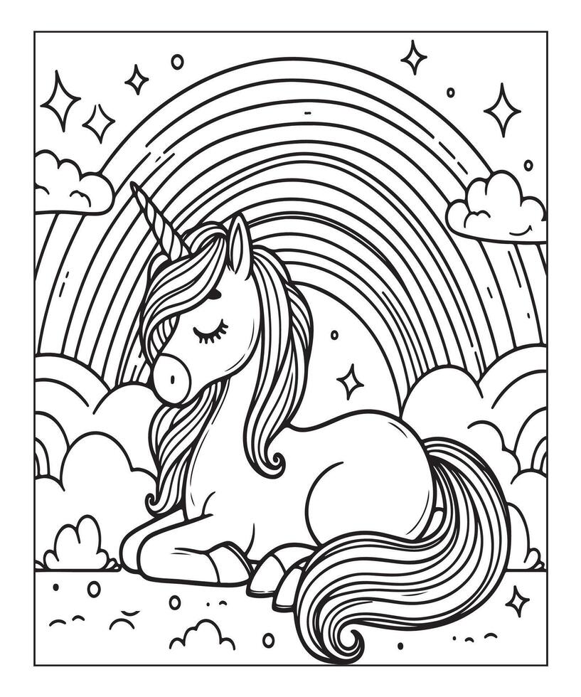 unicorn coloring page for kids vector