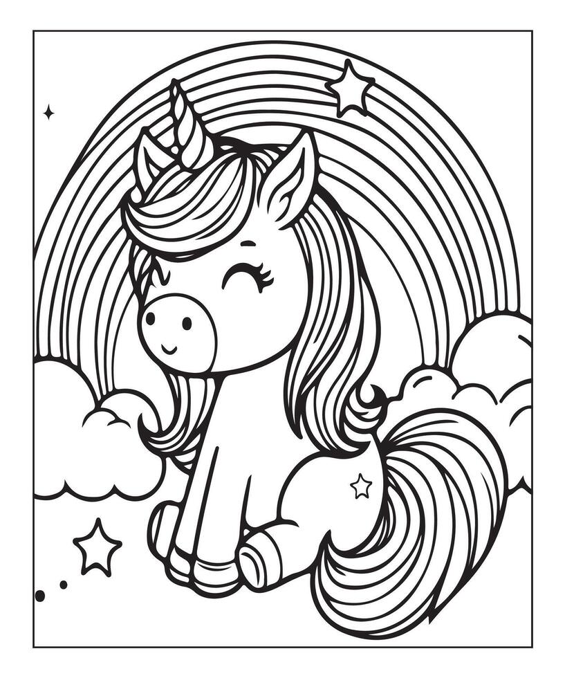 unicorn coloring page vector