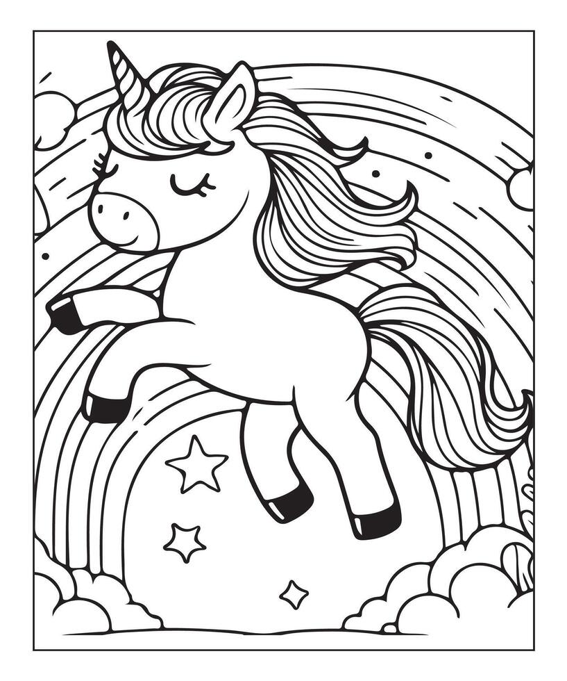 unicorn coloring page vector
