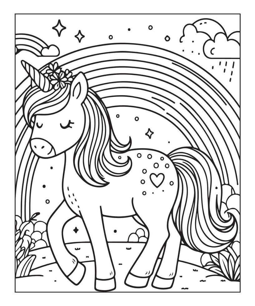 unicorn coloring page for kids vector