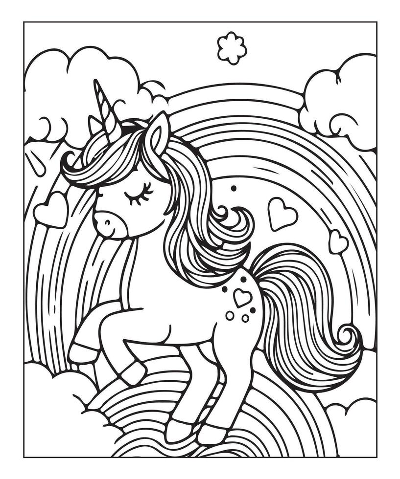 unicorn coloring page for kids vector