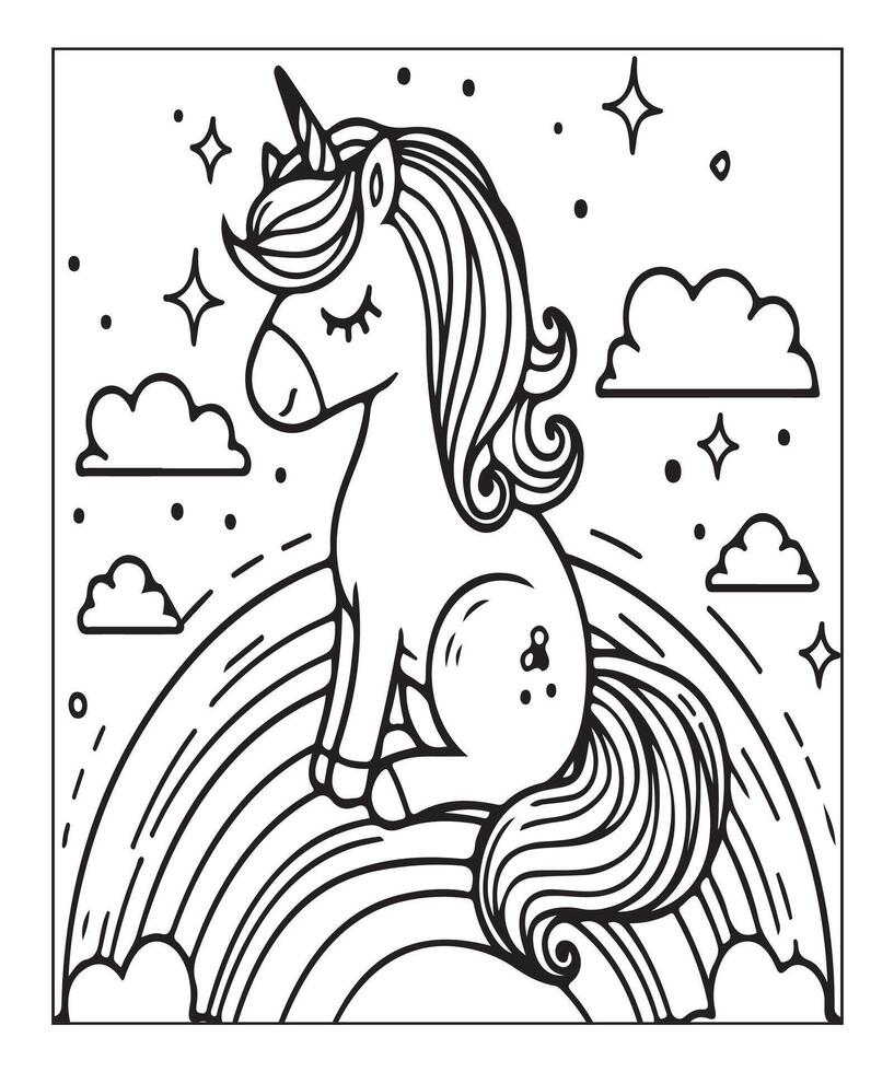 unicorn coloring page for kids vector