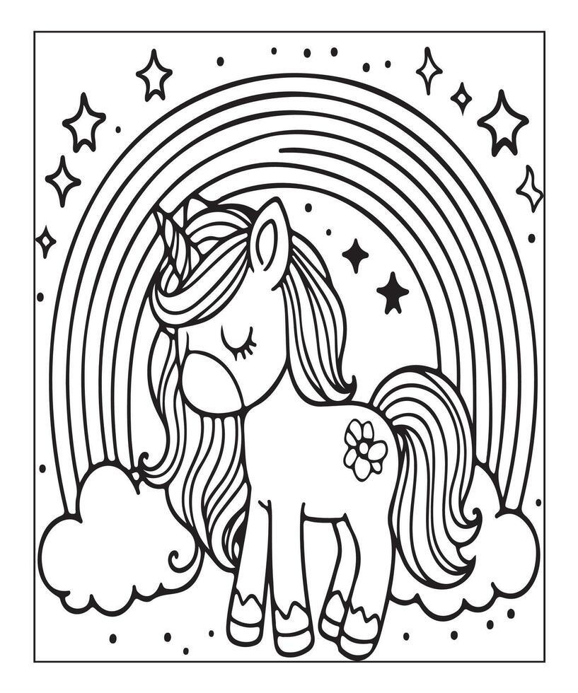 unicorn coloring page for kids vector
