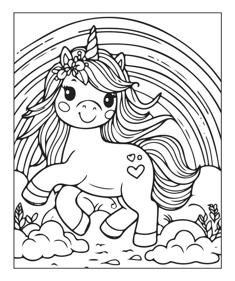 unicorn coloring page for kids vector