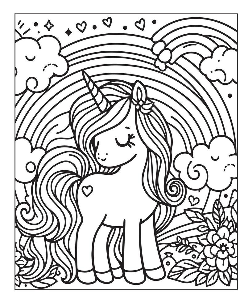 unicorn coloring page for kids vector