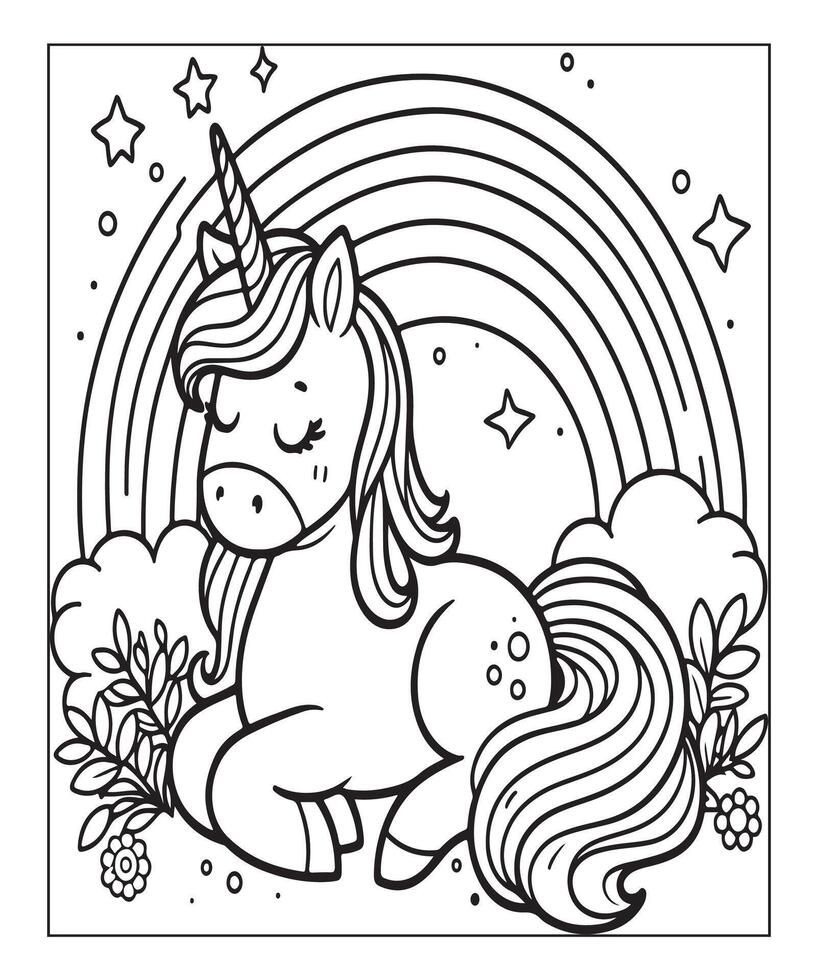 unicorn coloring page for kids vector