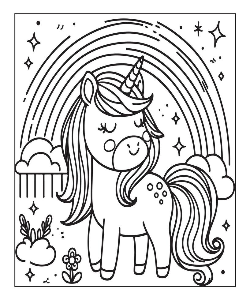 cute unicorn coloring page for kids vector