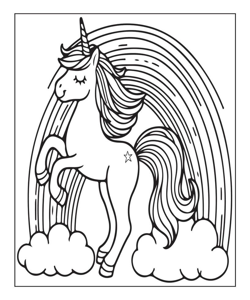 unicorn coloring page for kids vector