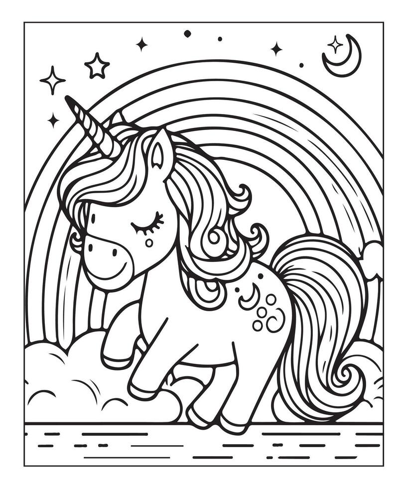 unicorn coloring page vector