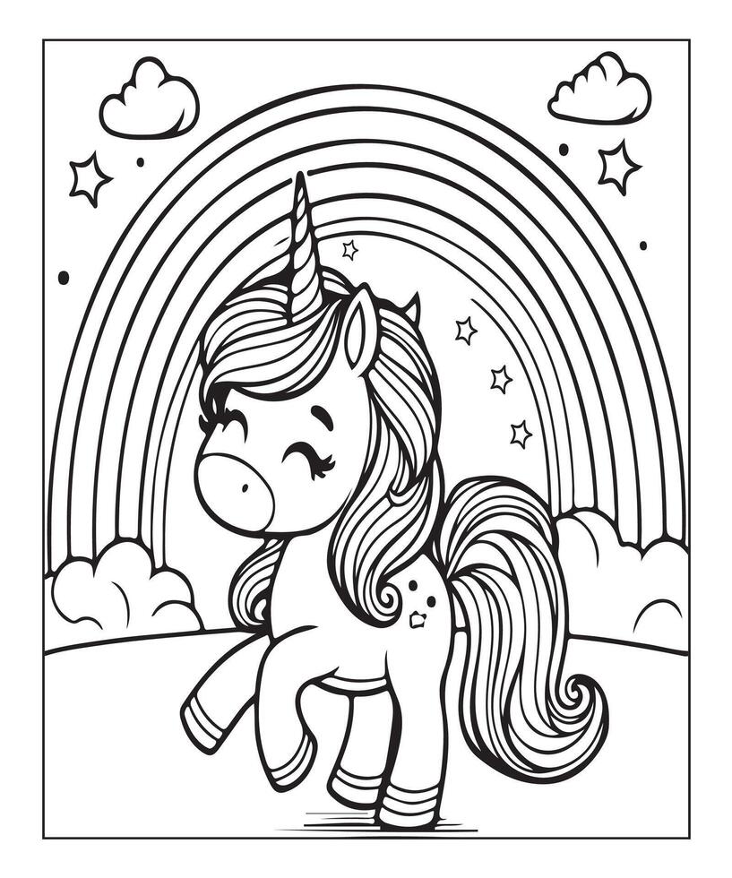 unicorn coloring page for kids vector