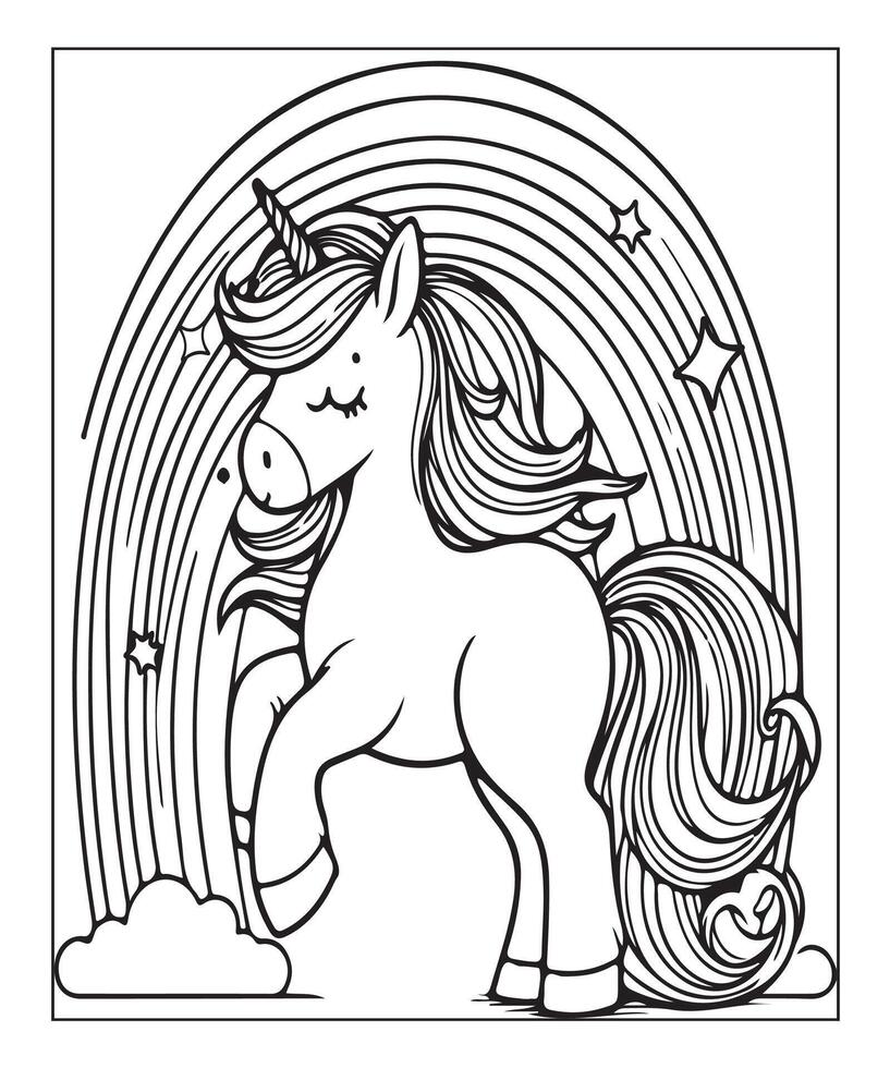 unicorn coloring page for kids vector