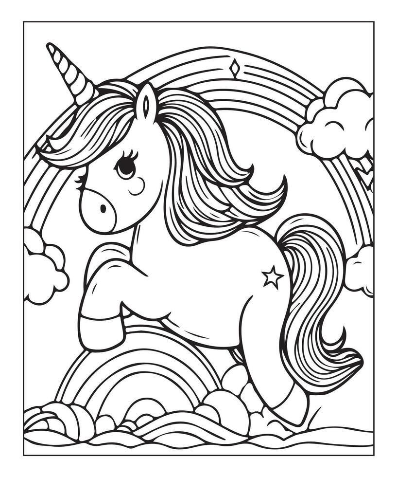 unicorn coloring page for kids vector