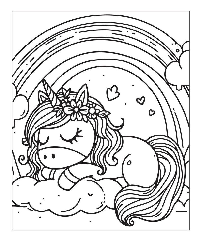unicorn coloring page for kids vector