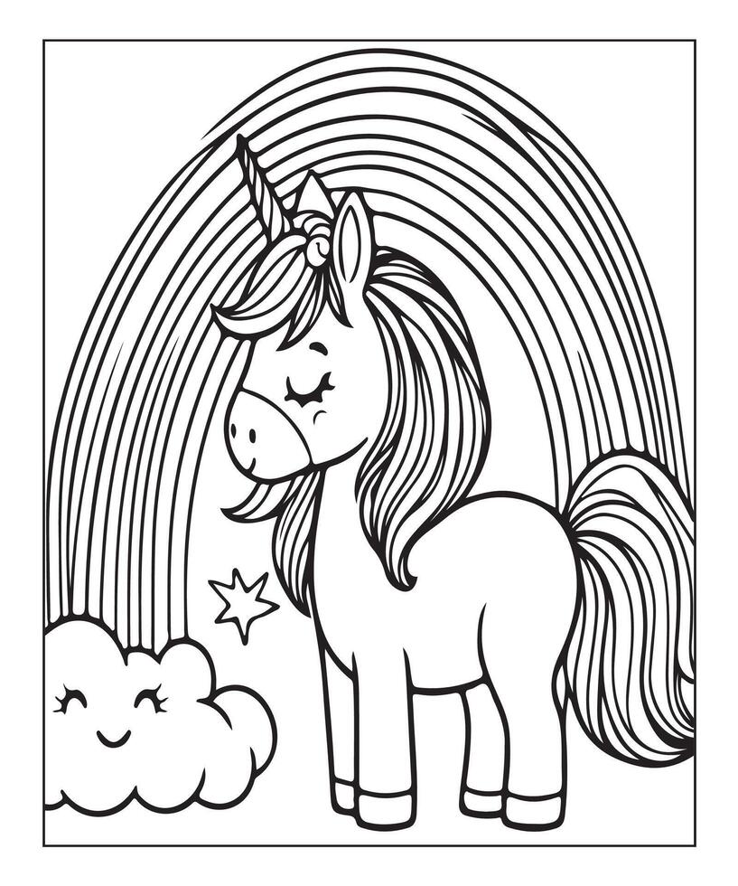unicorn coloring page for kids vector