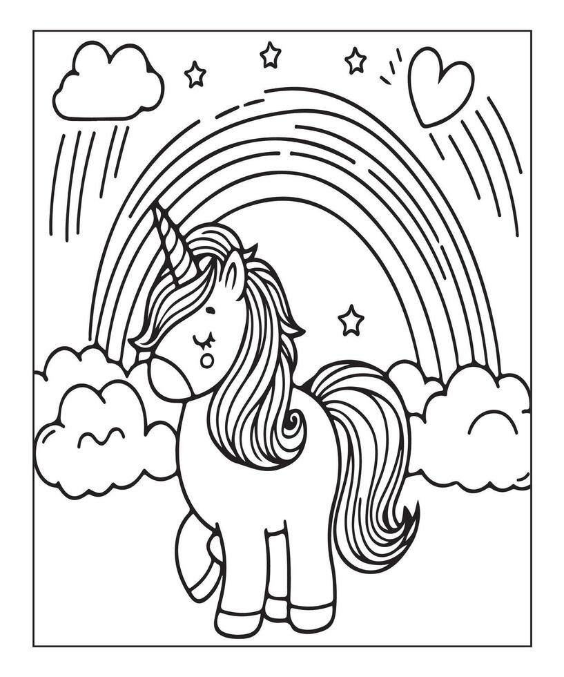 cute unicorn coloring page illustration vector