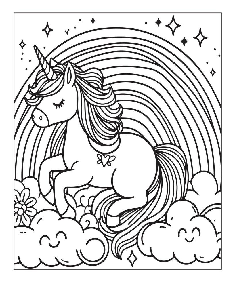 unicorn coloring page for kids vector