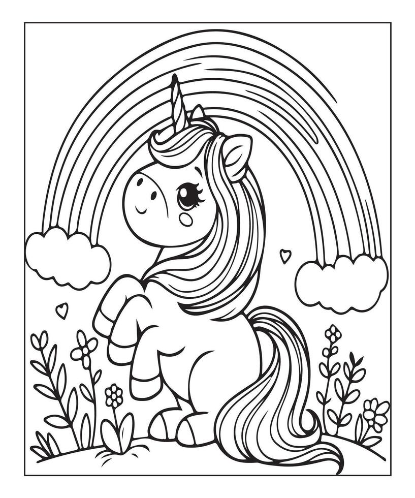 unicorn coloring page for kids vector