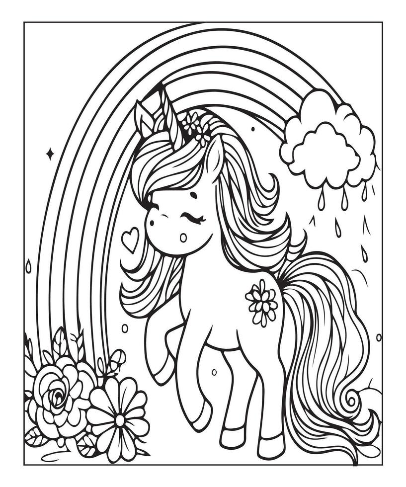 unicorn coloring page for kids vector