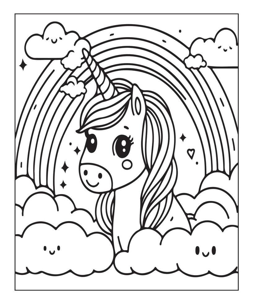 unicorn coloring page vector