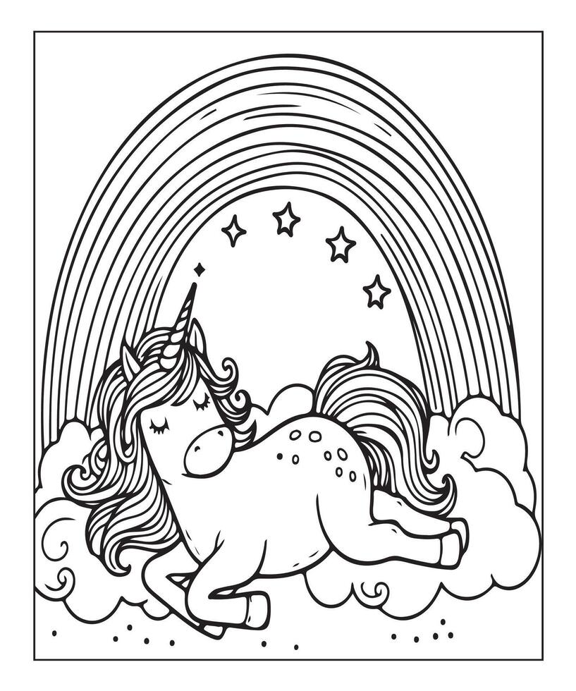 unicorn coloring page for kids vector