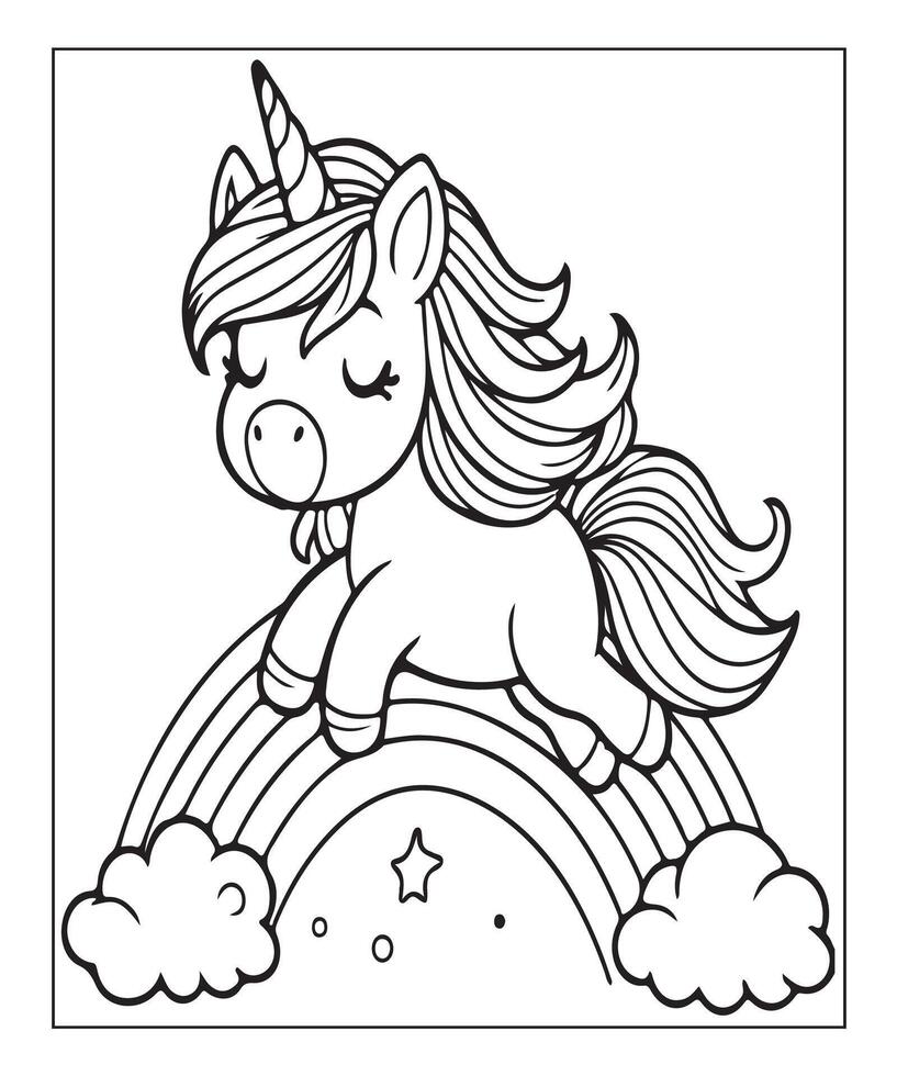 unicorn coloring page vector
