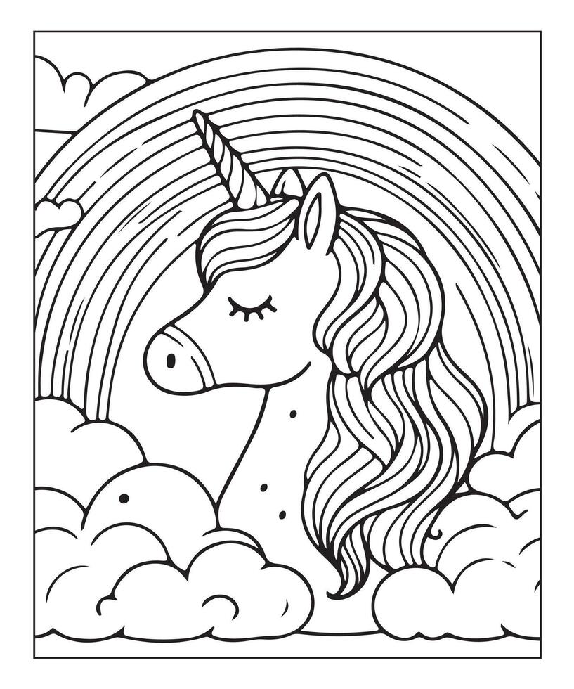 cute unicorn coloring page for kids vector