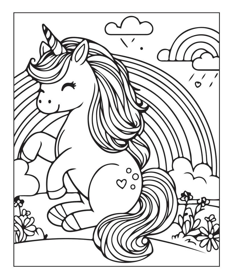 unicorn coloring page for kids vector