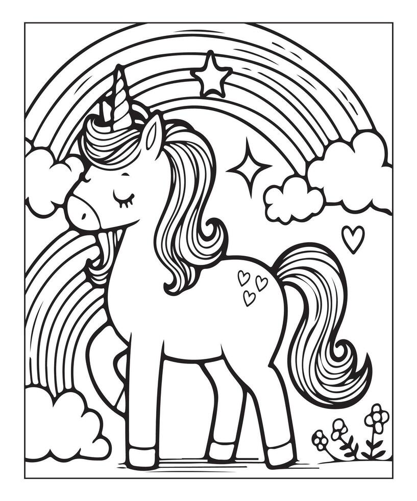 unicorn coloring page for kids vector