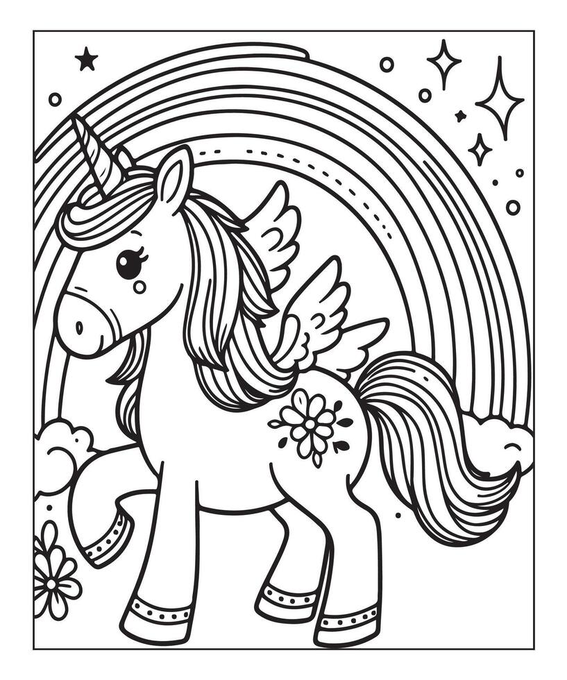 unicorn coloring page for kids vector