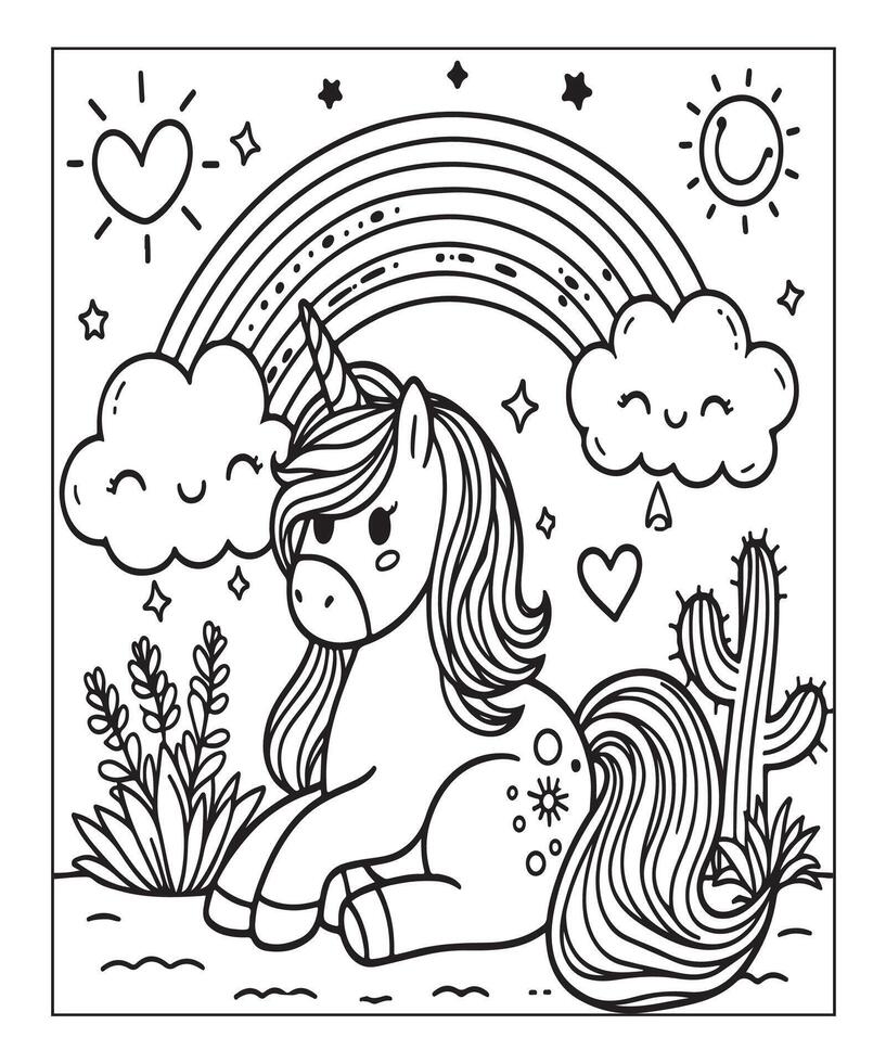 cute unicorn coloring page for kids vector