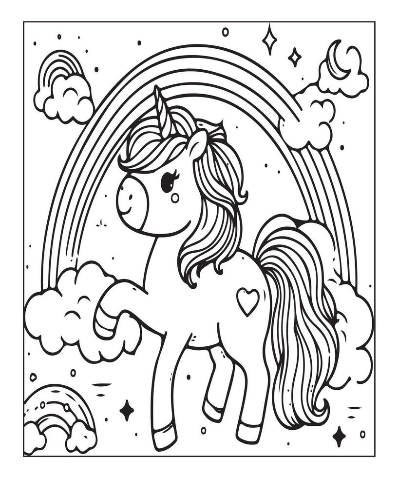 unicorn coloring page for kids vector