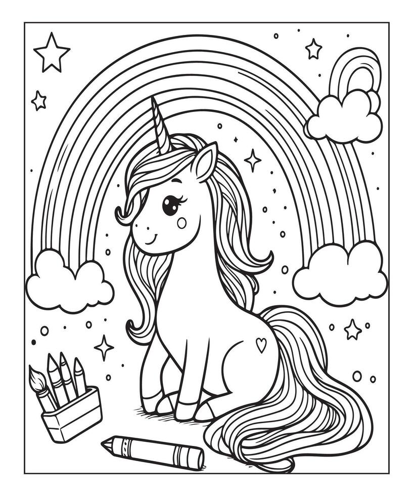 unicorn coloring page for kids vector