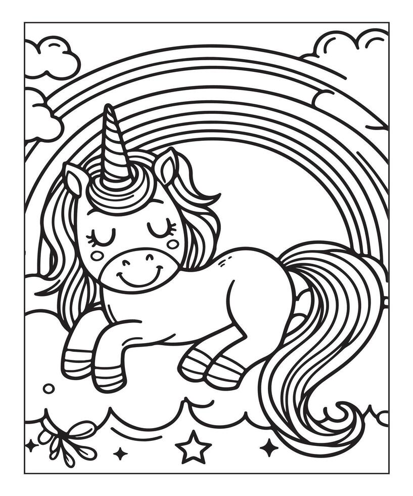 cute unicorn coloring page for kids vector