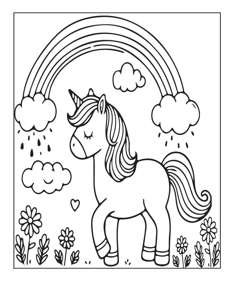 unicorn coloring page for kids vector