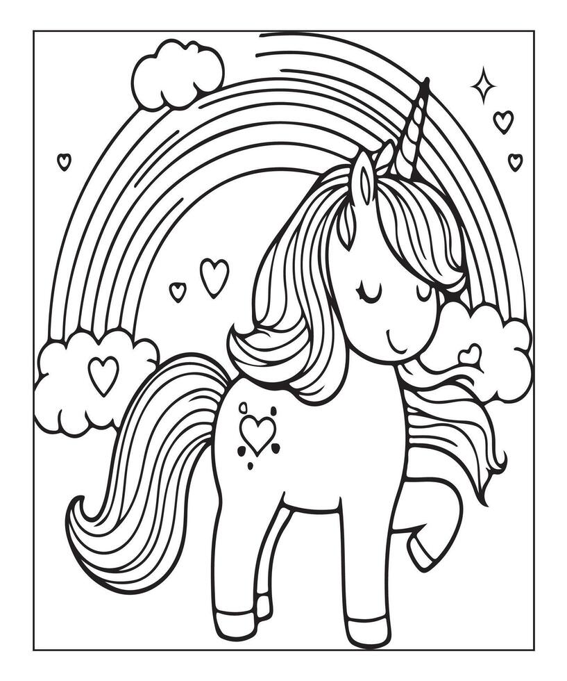 unicorn coloring page for kids vector