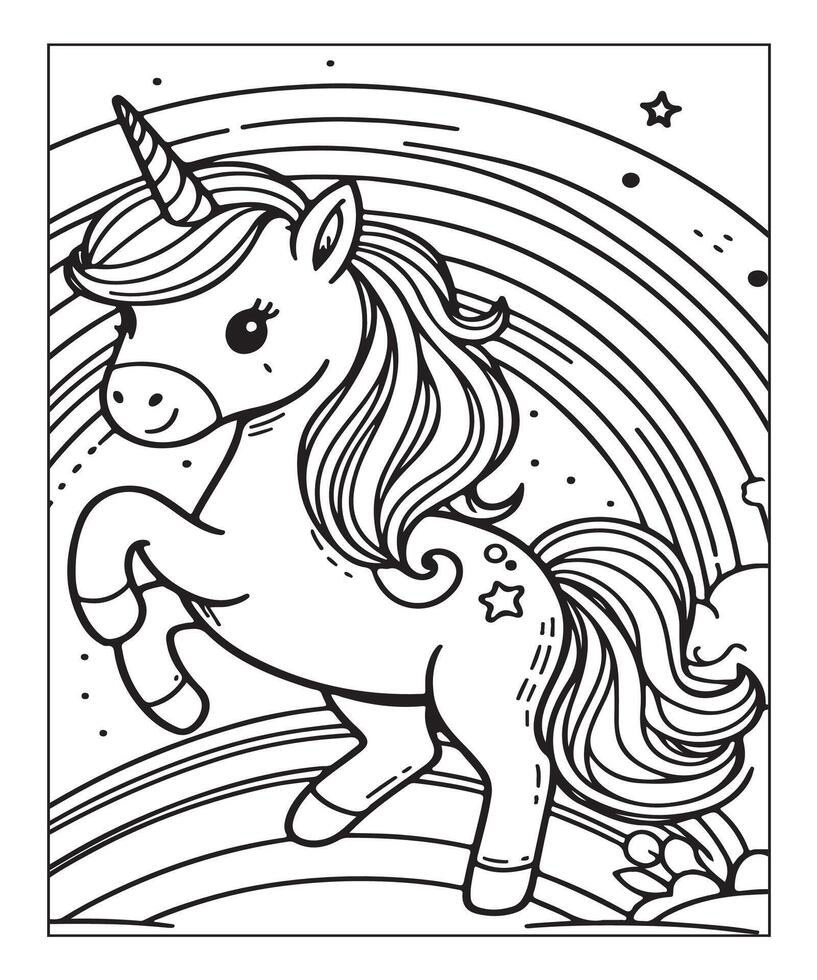 cute unicorn coloring page for kids vector