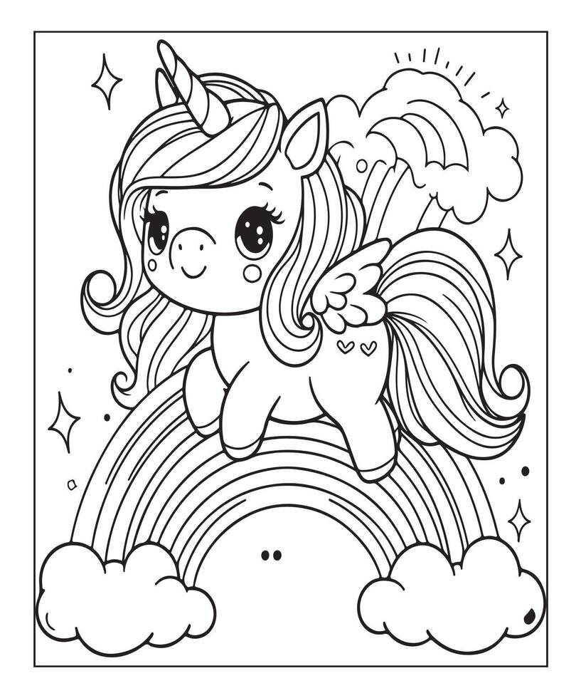 cute unicorn coloring page for kids vector